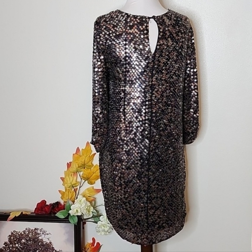 Parker NY Sequin Black Copper Dress Silk Evening Special Occasion - Picture 10 of 16